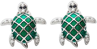 Amofa Green Loggerhead Baby Turtle 925 Sterling Silver Earrings