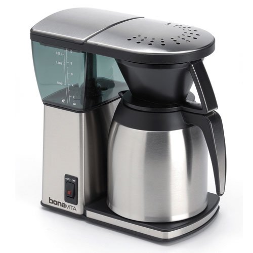 Bonavita BV1800TH 8 Cup Coffee Maker With Thermal Carafe + Porcelain Coffee Filter Cone Size 4 + Two 13 Oz White Tiara Cappuccino Cups + Paper Coffee Filter + #4 Cone Permanent Coffee Filter