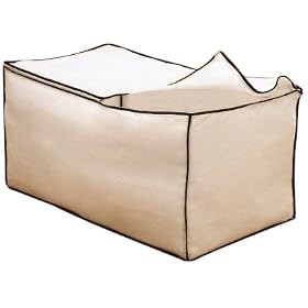 H & L Russel Huge Bedding Storage Bag, Creme with Caramel Trim, 91 x 50 x 45 cm