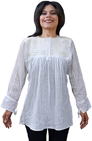 GV Gloria Vidal Women's Hand Embroidered Mexican Peasant Blouse Large White