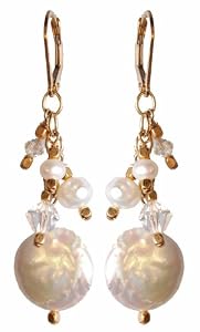 Gold Pearl & Clear Cluster Earrings