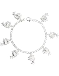 Sterling Silver Double Dolphin Pendant Bracelet, 7/8" (22mm) wide