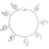 Sterling Silver Double Dolphin Pendant Bracelet, 7/8 (22mm) wide