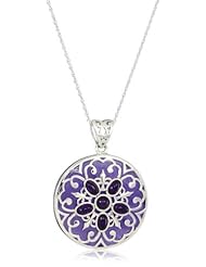 Sterling Silver Large Round Purple Jade and Amethyst Pendant Necklace, 18"