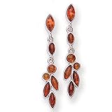 Sterling Silver And Amber Leaf Style Drop Earrings