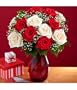 Flowers - One Dozen Candy Cane Roses with Free Vase