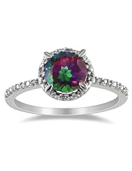 Sterling Silver Diamond and Green Mystic Topaz Ring (0.05 cttw, G-H Color, I3 Clarity)