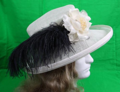 Cinnamay Women's Hat with Ribbon, Flower and Feather - Off White