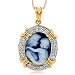 14K Yellow Gold 0.20 Carat Diamond Mother Holding Her Child Cameo Pendant w/Chain 18