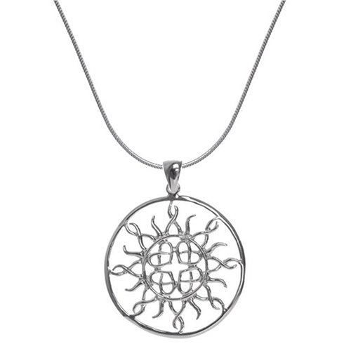 Sterling Silver Celtic Love Knot Sun Filigree Circle Pendant, 18″