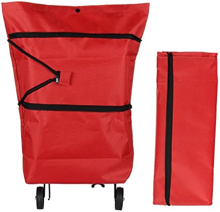 Large Collapsible Wheeled Shopping Bag ✪ SHUMU Reusable and Reinforced Large Capacity Water Proof Wheeled Shopping Bag Grocer Bag (Red)