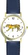 Tiger Cat - WATCHBUDDY&reg; DELUXE TWO-TONE THEME WATCH - Arabic Numbers - Blue Leather Strap-Women's Size-Small