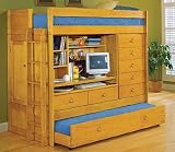 Kid child pine solid wood twin over twin loft bunk bed with student study computer desk