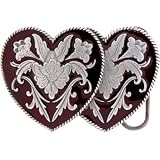 Body Candy - Red Enamel WESTERN DOUBLE HEART Belt Buckle