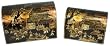Chinese Ching Ming design wooden boxes, hand painted set of 2, black and gold Chinese Ching Ming design wooden boxes, hand painted set of 2, black and gold