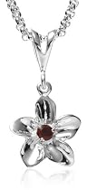 Sterling Silver Flower Pendant w/ Garnet by Zina, 18"