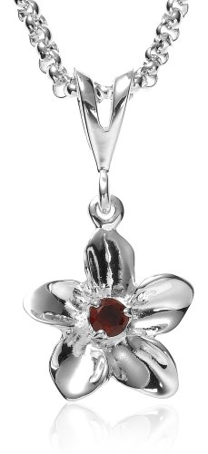 Sterling Silver Flower Pendant w/ Garnet by Zina, 18
