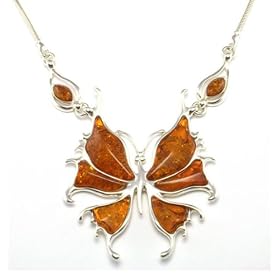 Amazon.com: Sterling Silver Cognac Amber Necklace - Amber Butterfly Necklace: Jewelry