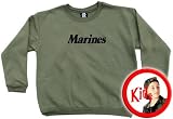 Kid's Olive ''Marines'' Military Style Crew Neck Sweatshirt