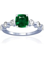18K White Gold Cushion Cut Emerald Ring With Sidestones (GIA Certificate)