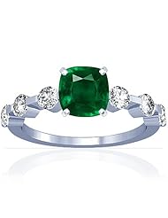 Platinum Cushion Cut Emerald Ring With Sidestones (GIA Certificate)