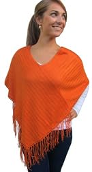 Handmade Poncho with Hand-crocheted Border - Acrylic and Cotton Mixed Yarn (Medium/large) (Fresh Orange)