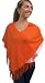 Handmade Poncho with Hand-crocheted Border - Acrylic and Cotton Mixed Yarn (Medium/large) (Fresh Orange)