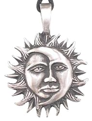 Moon & Sun Man Face Pewter Pendant Necklace
