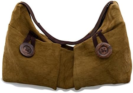 Qianmufan Vintage Women Flax Shoulder Bag Satchel with Wooden Button