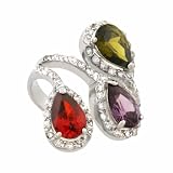 Multi-Color Cocktail Ring with Amethyst, Garnet and Olivine CZ with Gift Box