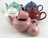 Ceramic 3-Cup Dominion Infuser Teapot with Nesting Infuser Basket, Sierra Rose color, 23oz capacity