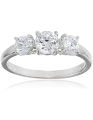 Platinum Plated Sterling Silver Round Simulated Diamond Yesterday, Today, Tomorrow 3-Stone Ring