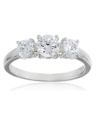 Platinum Plated Sterling Silver Round Simulated Diamond Yesterday, Today, Tomorrow 3-Stone Ring