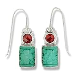 Sterling Silver, Garnet & Dyed Turquoise Cinnabar Floral Earrings by Sajen
