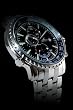 ADEE KAYE STAINLESS STEEL BIG CHRONOGRAPH WATCH W/ TACHYMETER BLUE / BLACK DIAL