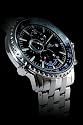 ADEE KAYE STAINLESS STEEL BIG CHRONOGRAPH WATCH W/ TACHYMETER BLUE / BLACK DIAL