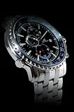 ADEE KAYE STAINLESS STEEL BIG CHRONOGRAPH WATCH W/ TACHYMETER BLUE / BLACK DIAL