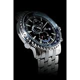 ADEE KAYE STAINLESS STEEL BIG CHRONOGRAPH WATCH W/ TACHYMETER BLUE / BLACK DIAL