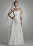 David's Bridal Wedding Dress: Beaded Lace A-Line Gown with Center Front Brooch Style DB2M1609
