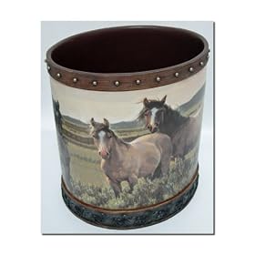 MUSTANG Horses WASTE BASKET trash can bath coordinate by Blonder
