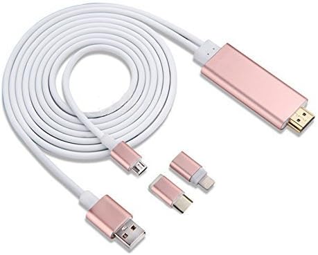 FUYA Lightning [USB 3.1] [ Micro USB] To Hdmi Converter, 6Ft High Grade IPhone Andriod Ipad (Just For 3G + Wifi Model ) 3 in 1 Cable Adapter For Tv Or Car Hdmi Cable 1080P High Quality (Rosegold)
