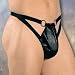 Men's Unique Leather Thong with Rings Lycra Back One Size