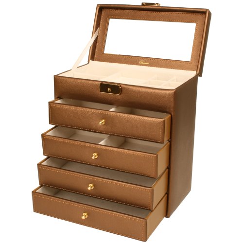 Paylak TS400BZ Bronze Leather Jewelry Box with Large Multi Drawer Case