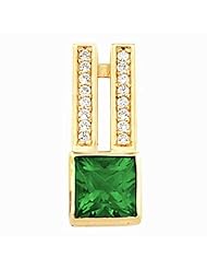 14K Yellow Gold Princess Cut Chatham Created Emerald and Diamond Pendant -- LIFETIME WARRANTY