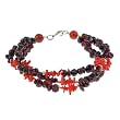 Handmade Garnet, Coral & Silver Three-Strand Bracelet