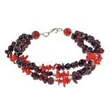 EXP Handmade Garnet, Coral & Silver Three-Strand Bracelet