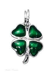 Sterling Silver Enamel Green Four Leaf Clover Charm