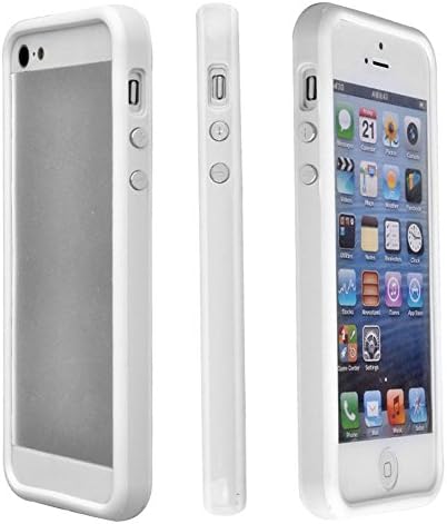 iPhone 5 5s Frame Case-Yerwal TPU Silicone Bumper Frame Case with Metal Buttons for iPhone 5 5G 5s-White