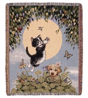 Good Times Kitten Puppy Butterflies Tapestry Blanket Throw