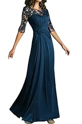 Chiffon Floral Print Elbow Length Sleeves Lace Mother-of-the-Bride Dress 